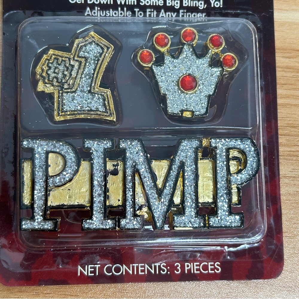 Adult Pimp Halloween Costume Bling Rings Plastic Silver Crown #1 Rap Cosplay NEW - Picture 11 of 11